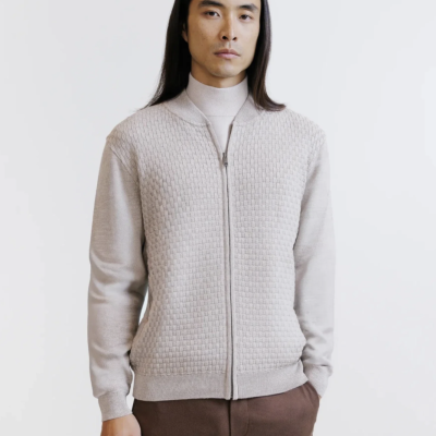 Arnaud vetements - GILET ZIPPÉ À JEUX DE POINTS BEIGE