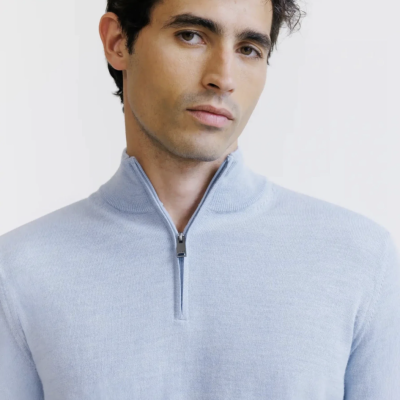 Arnaud vetements - Pull demi zippé bleu ciel 