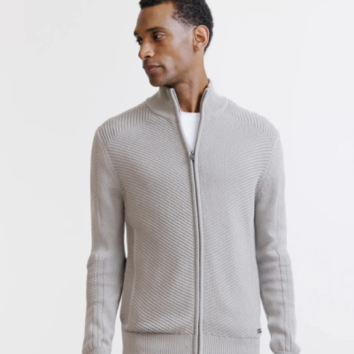 Arnaud vetements - GILET ZIPPÉ À JEUX DE POINTS TAUPE