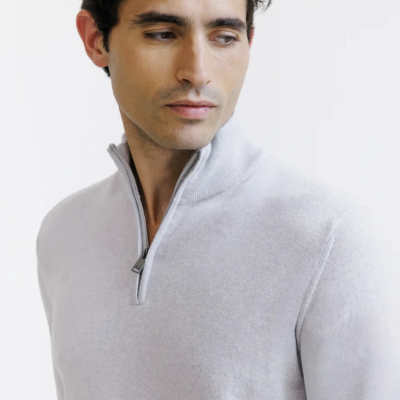 Arnaud vetements - Pull demi zippé gris chiné