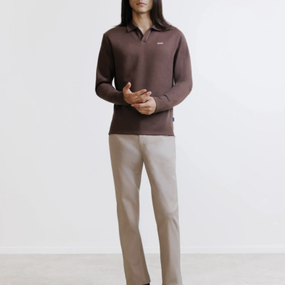 Arnaud vetements - POLO MANCHES LONGUES COL OUVERT MARRON