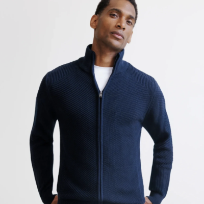 Arnaud vetements - GILET ZIPPÉ À JEUX DE POINTS MARINE