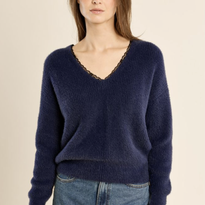 Arnaud vetements - Pull en col v, à dentelle   