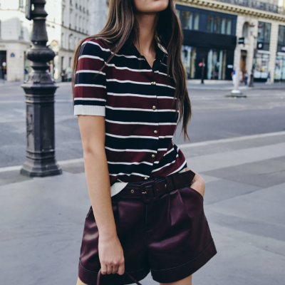 Arnaud vetements - Pull col polo rayé bordeaux