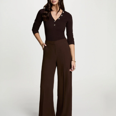 Arnaud vetements - Pantalon large fluide marron foncé 