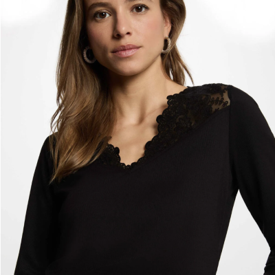 Arnaud vetements - T-shirt col v dentelle noir