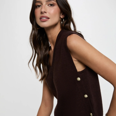 Arnaud vetements - Pull sans manches col v marron foncé 