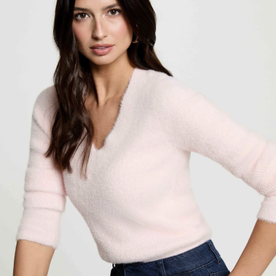 Arnaud vetements - Pull col v manches longues rose clair 