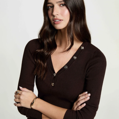 Arnaud vetements - Pull col v fantaisie marron foncé