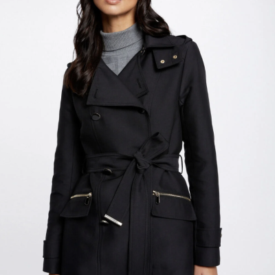 Arnaud vetements - Trench cintré ceinturé à capuche noir