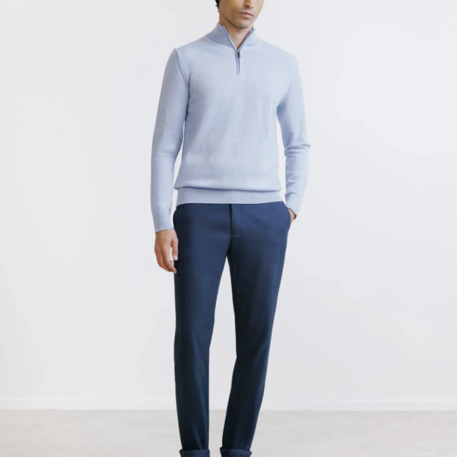 IZAC - Pull demi zippé bleu ciel 