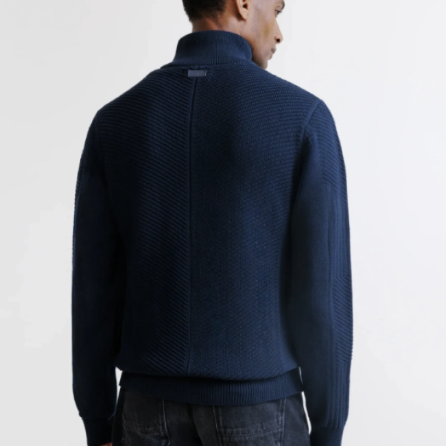 IZAC - GILET ZIPPÉ À JEUX DE POINTS MARINE