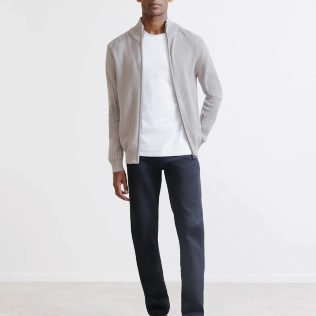 IZAC - GILET ZIPPÉ À JEUX DE POINTS TAUPE