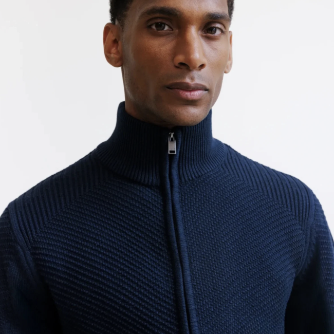 IZAC - GILET ZIPPÉ À JEUX DE POINTS MARINE