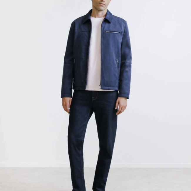 IZAC - BLOUSON COL CHEMISE EN SUÈDE MARINE