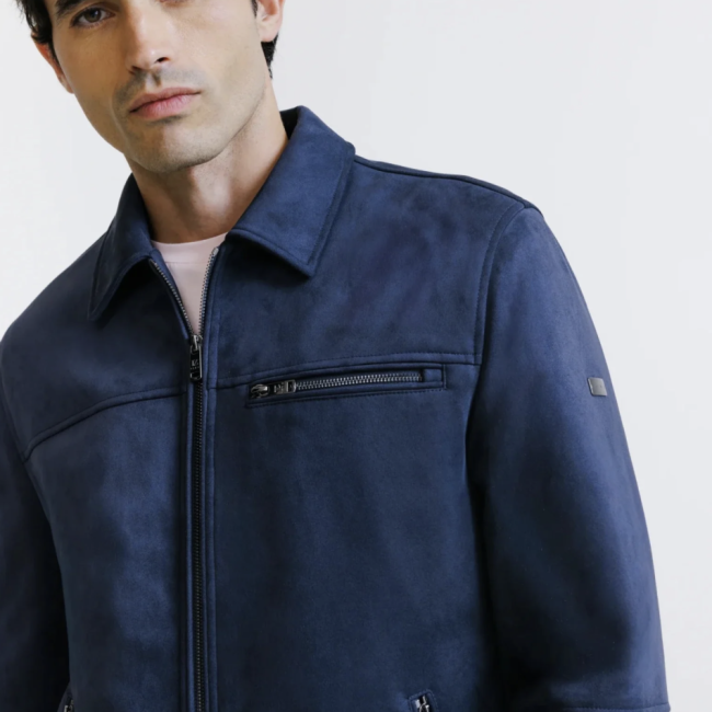 IZAC - BLOUSON COL CHEMISE EN SUÈDE MARINE