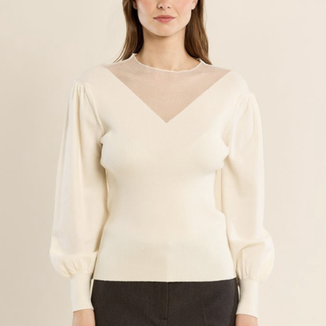 MOLLY -  Pull en bi-matière, manches bouffantes