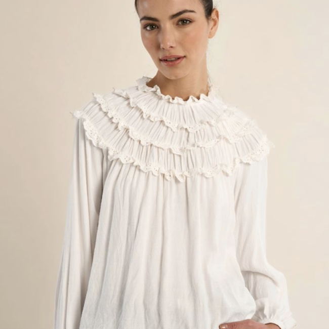 MOLLY - Blouse droite à volants brodés
