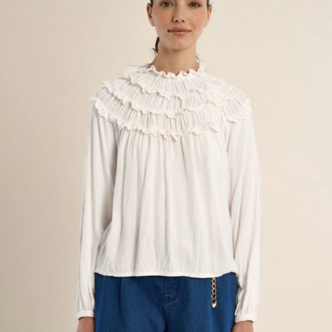 MOLLY - Blouse droite à volants brodés