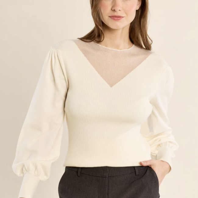 MOLLY -  Pull en bi-matière, manches bouffantes