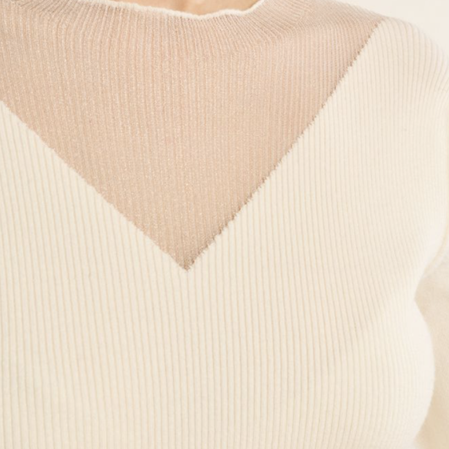 MOLLY -  Pull en bi-matière, manches bouffantes