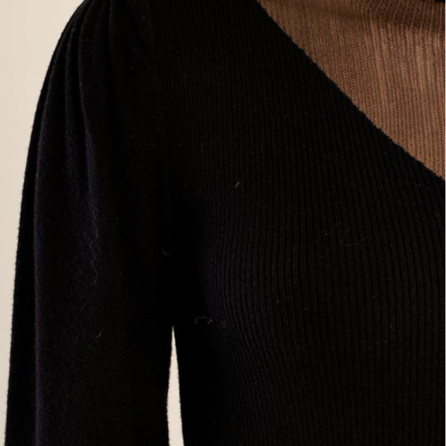 MOLLY -  Pull en bi-matière, manches bouffantes
