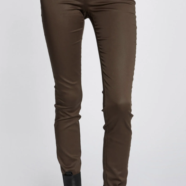 MORGAN - Pantalon slim enduit taupe