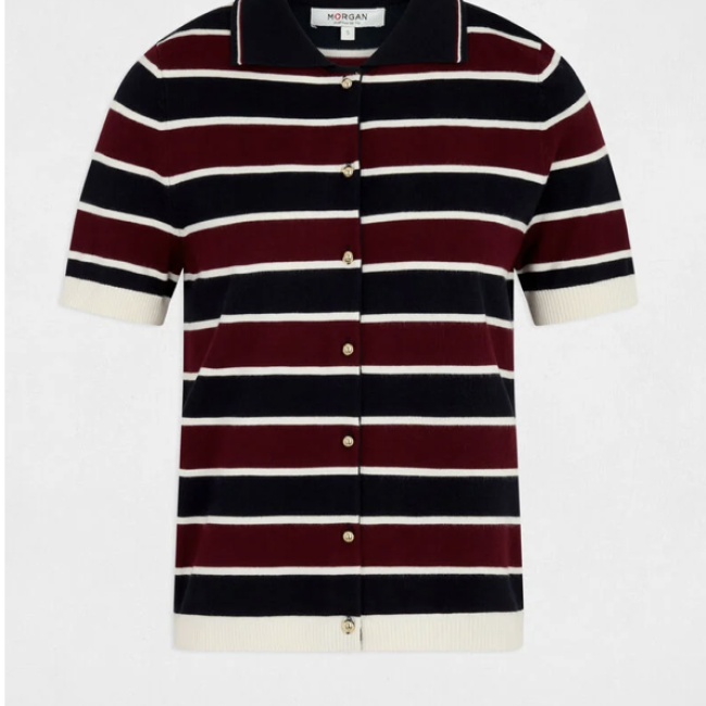 MORGAN - Pull col polo rayé bordeaux