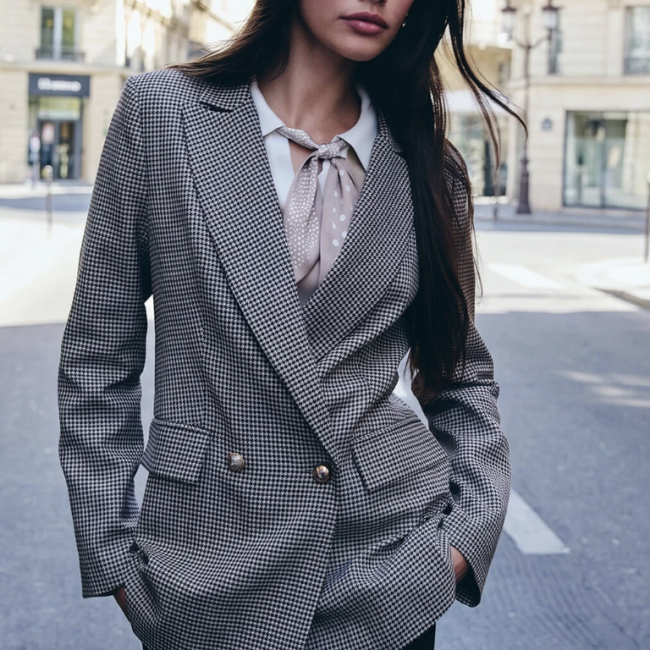 MORGAN - Blazer droit col tailleur marron