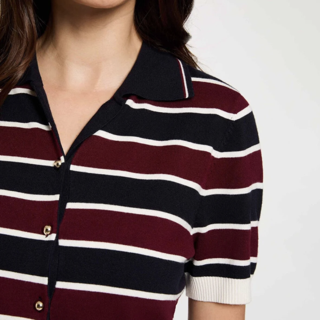 MORGAN - Pull col polo rayé bordeaux
