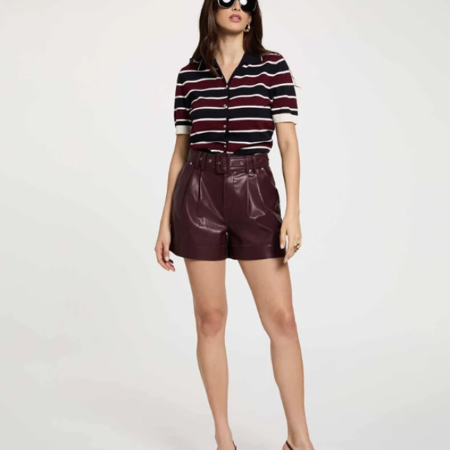 MORGAN - Pull col polo rayé bordeaux