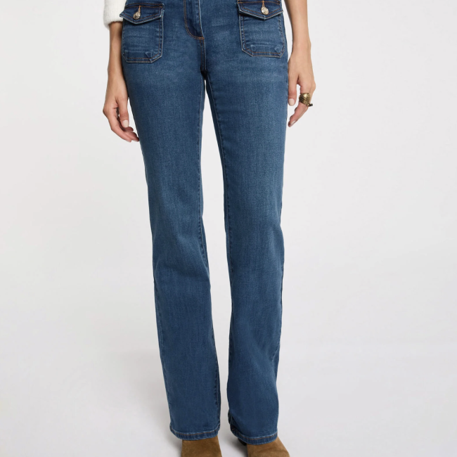 MORGAN - Jean bootcut poches à boutons denim stone