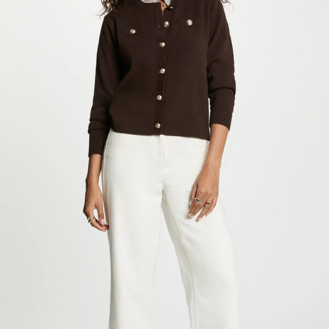 MORGAN - Gilet boutons bijoux marron foncé