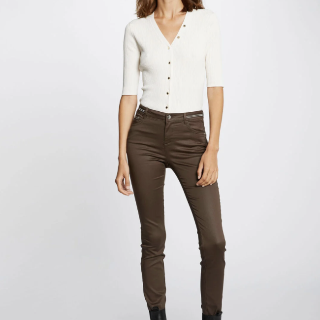MORGAN - Pantalon slim enduit taupe