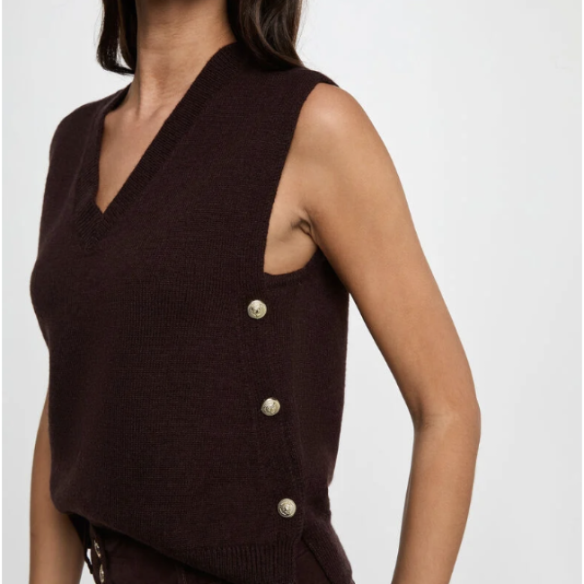 MORGAN - Pull sans manches col v marron foncé 