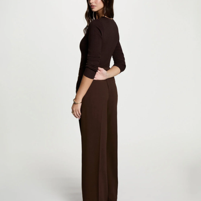 MORGAN - Pantalon large fluide marron foncé 