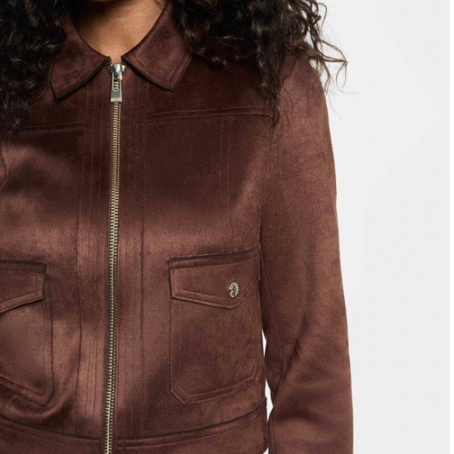 MORGAN - Blouson court suédine marron foncé