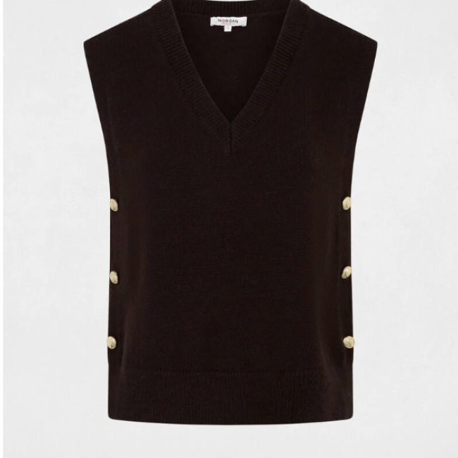 MORGAN - Pull sans manches col v marron foncé 