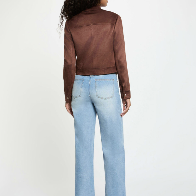 MORGAN - Blouson court suédine marron foncé