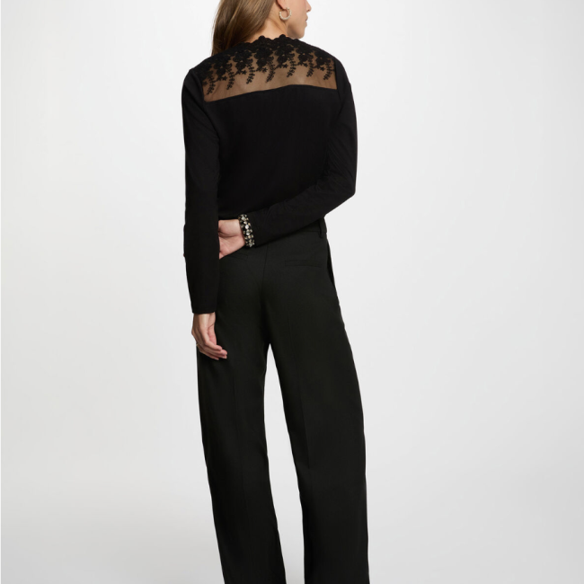 MORGAN - T-shirt col v dentelle noir