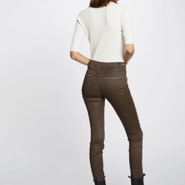 MORGAN - Pantalon slim enduit taupe