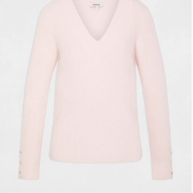 MORGAN - Pull col v manches longues rose clair 