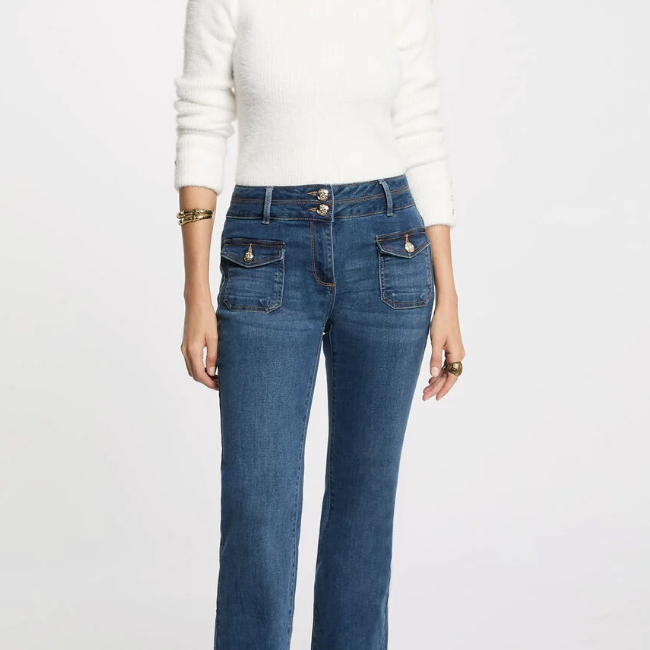 MORGAN - Jean bootcut poches à boutons denim stone