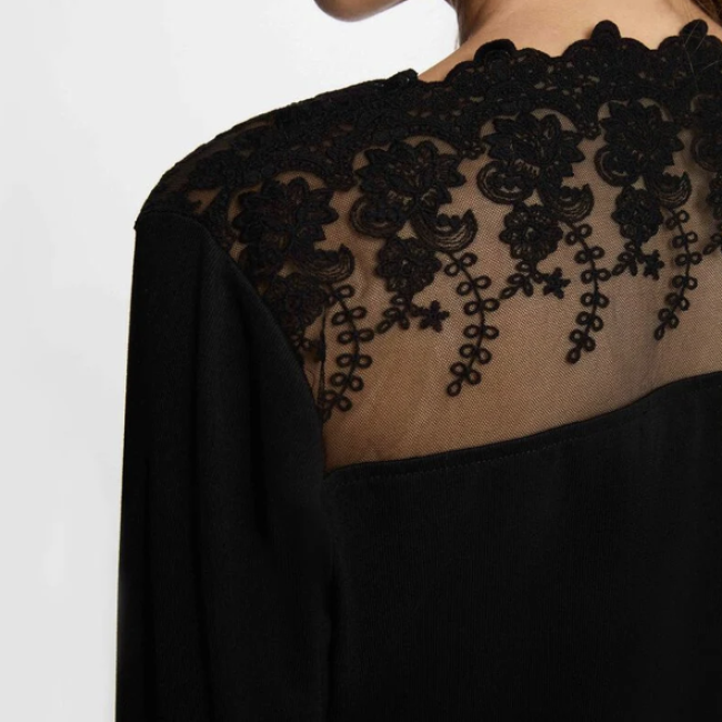 MORGAN - T-shirt col v dentelle noir
