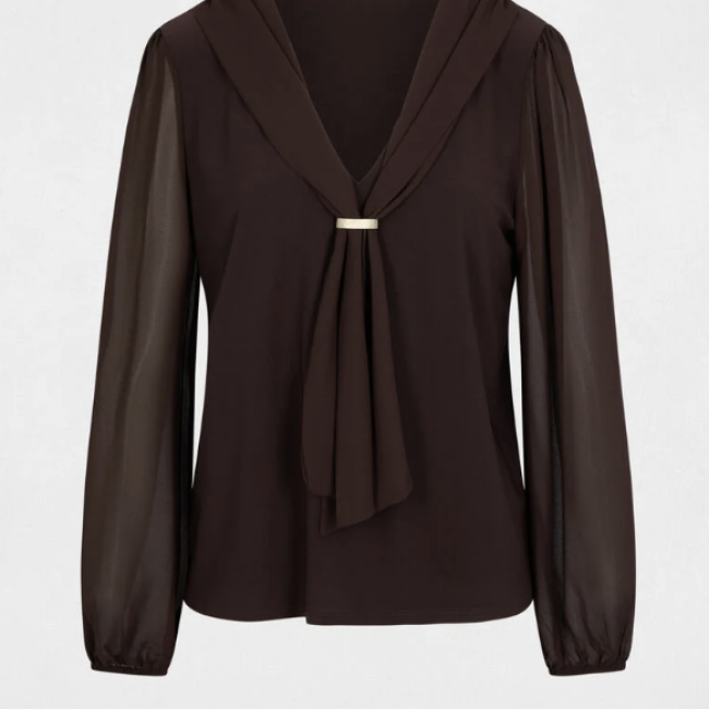 MORGAN - Blouse en voile col lavallière marron foncé