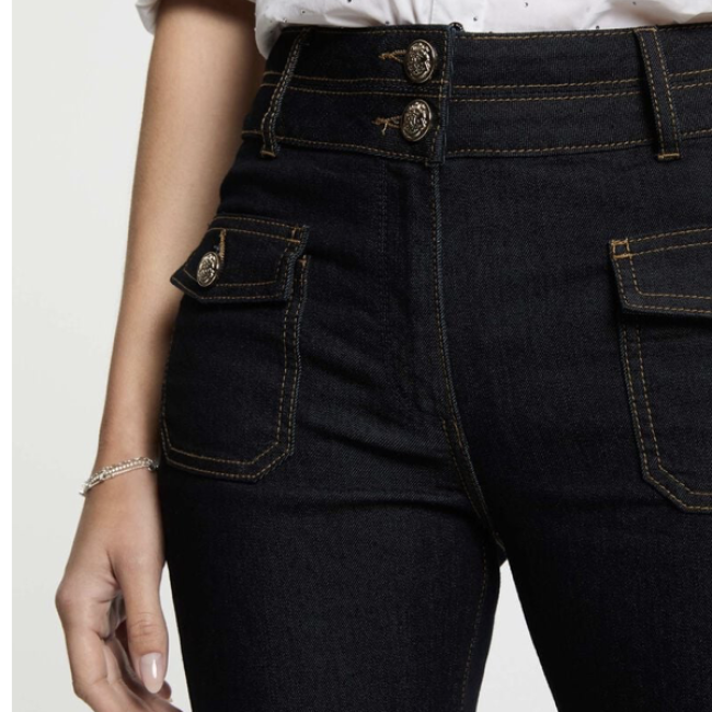 MORGAN - Jean bootcut poches à bouton denim bleu 
