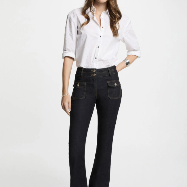 MORGAN - Jean bootcut poches à bouton denim bleu 