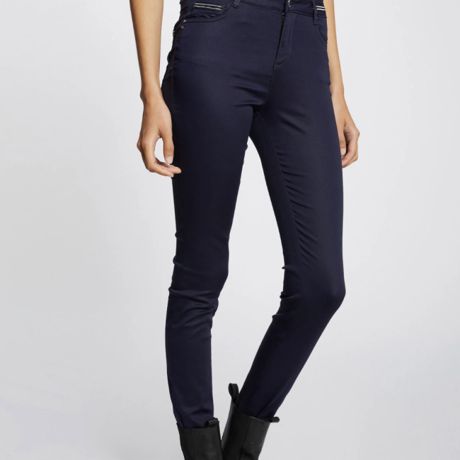MORGAN - Pantalon slim enduit bleu 