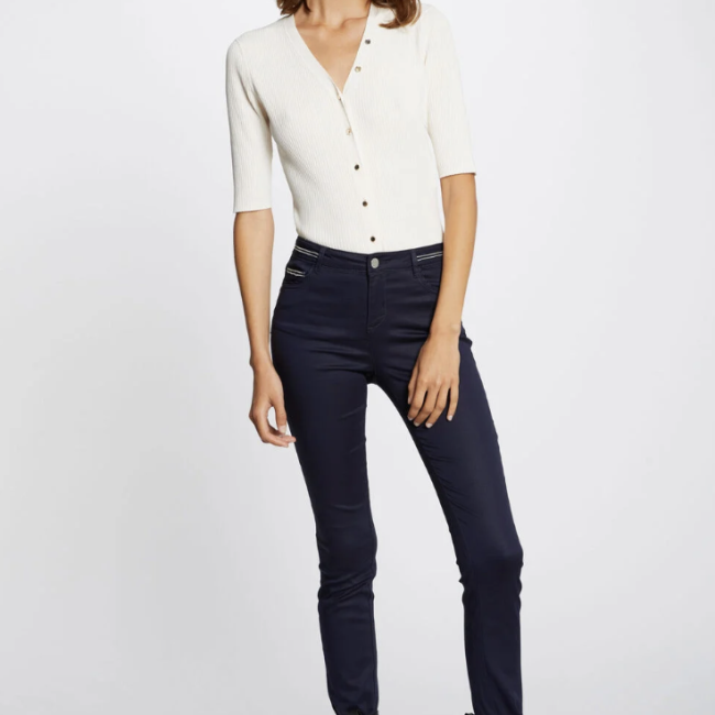 MORGAN - Pantalon slim enduit bleu 