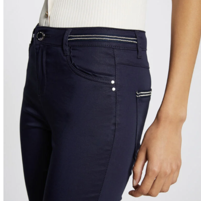 MORGAN - Pantalon slim enduit bleu 